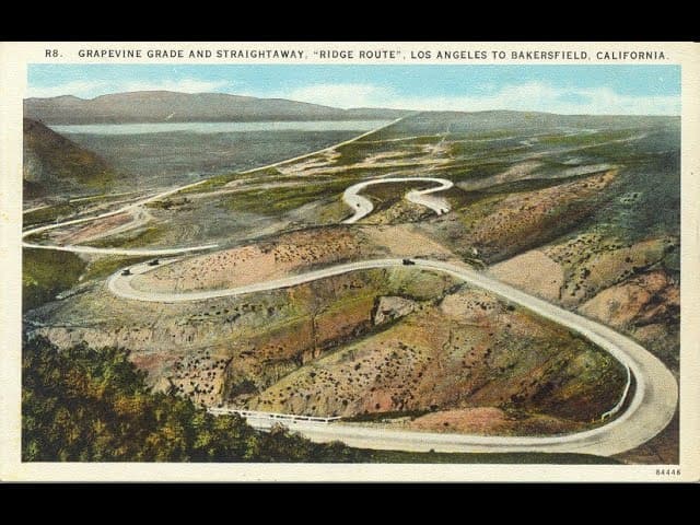Vintage postcard of the Grapevine grade on the Ridge Route between Los Angeles and Bakersfield