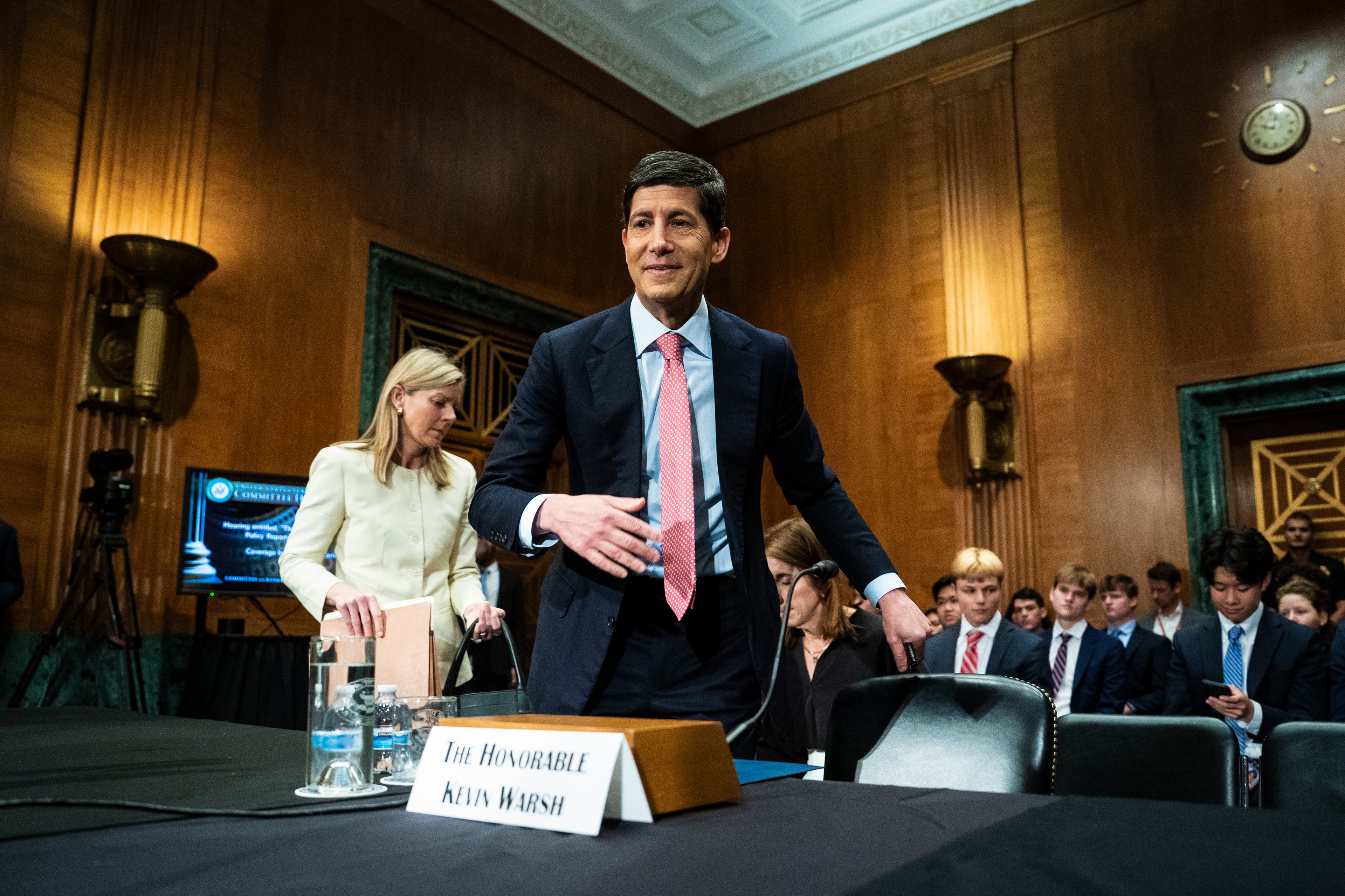 Kevin Warsh arrives for his first Senate Banking hearing as Chairman of the Federal Reserve