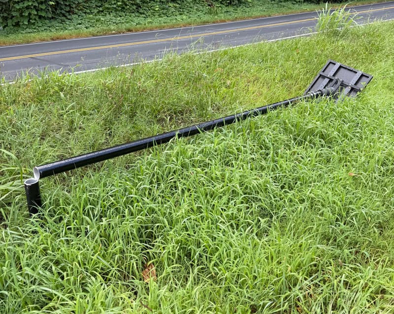 A Flock license plate reader camera cut down